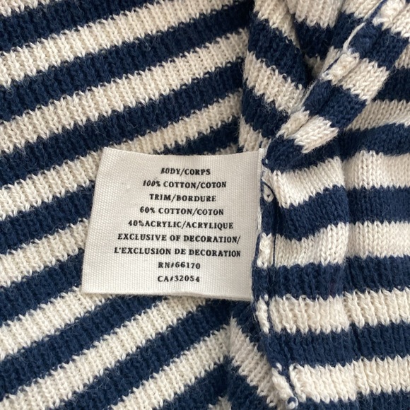 Anthro Sparrow Navy Striped Crochet Knit Detail Snap Cardigan Sweater - Picture 9 of 11